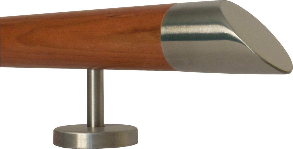 TIBU Kirschbaum Holz Handlauf Geländer 0,3m - 5m, Länge 90 cm, schräges Edelstahlendstück und 2 gerade Halter