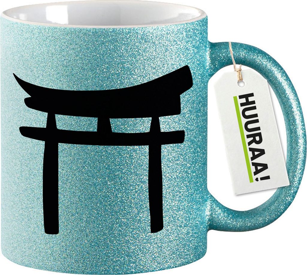 Huuraa Glitzertasse Torii Shintoismus 330ml Blau Keramik Kaffeebecher Geschenkidee