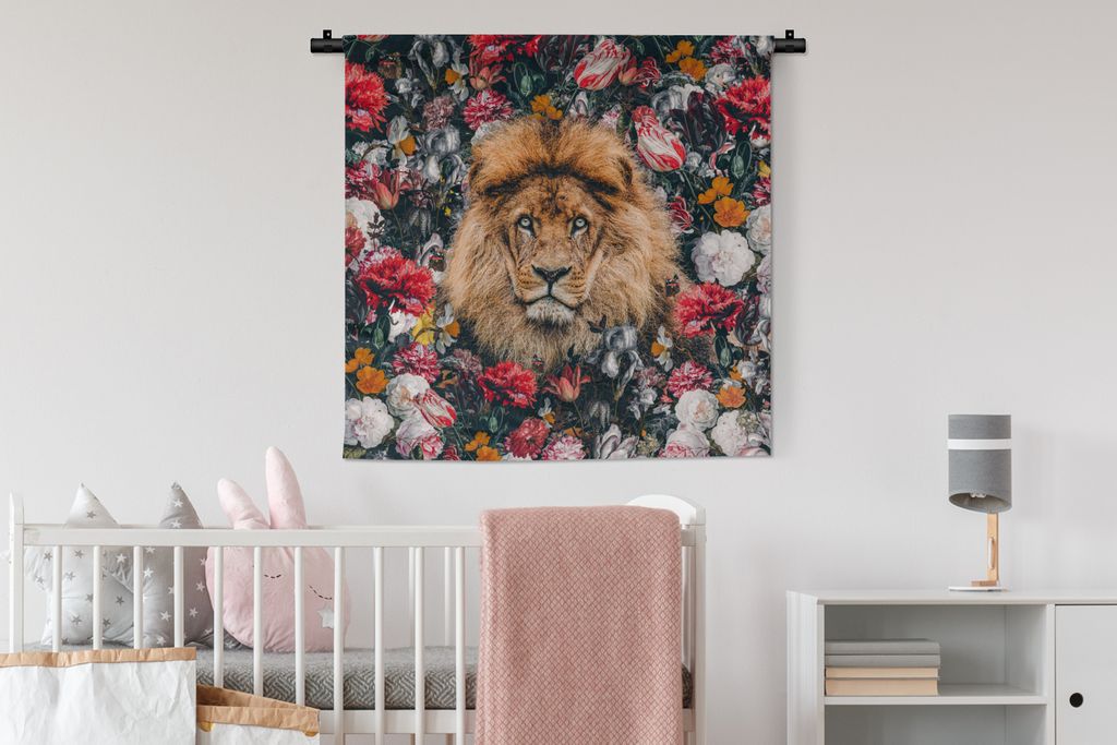 MuchoWow Wandteppich Wandbehang Leo - Blumen - Profil 90x90 cm Tapisserie Dekoration Wandtuch - Wandaufhänger