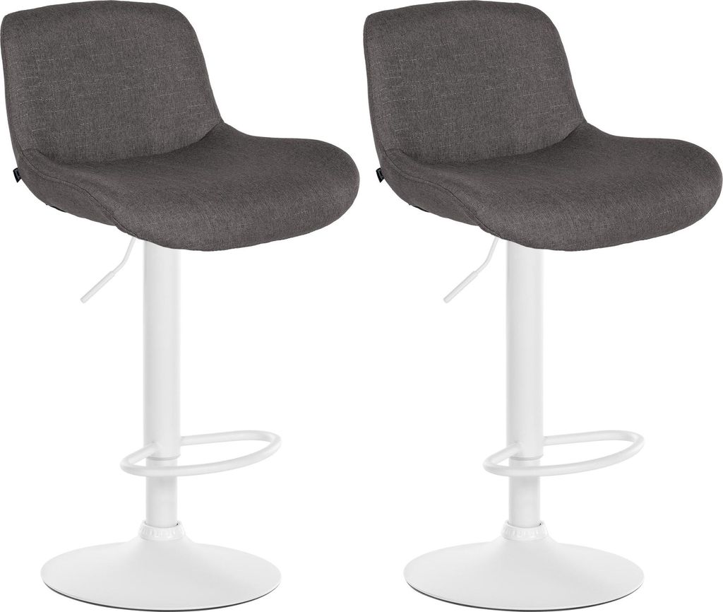 2er Set Barhocker PONOR - Stoff Dunkelgrau 50x50x85 cm Weiß | Barstuhl Höhenverstellbar Mit Lehne Drehbar Tresenhocker Tresenstuhl Kneipenhocker