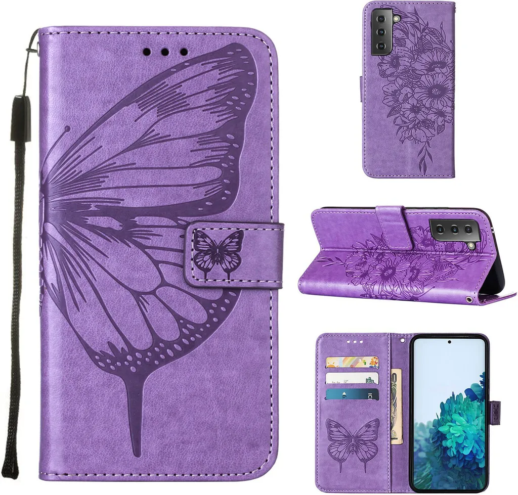 Custodia Samsung S21 Plus 5G Viola Farfalla Rilievo Flip Cover