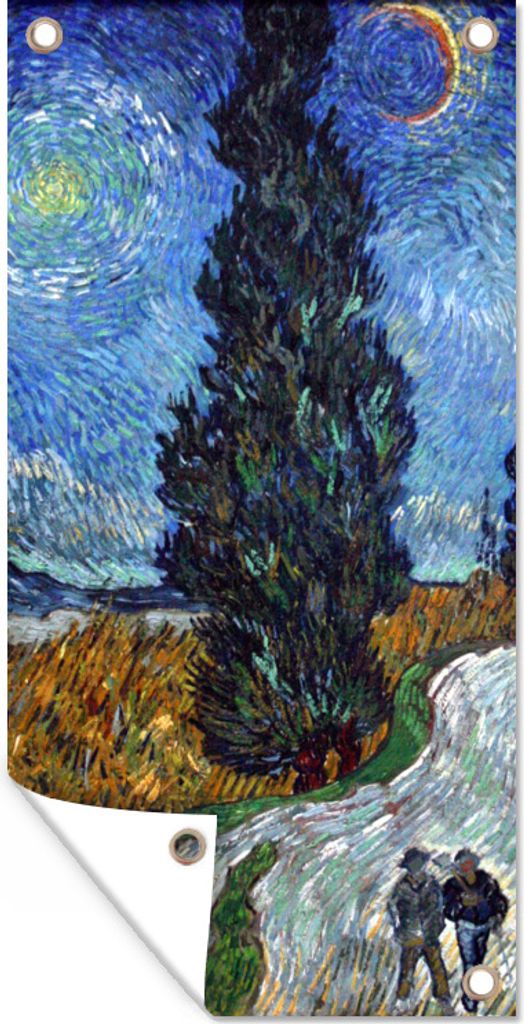MuchoWow 80x160 cm Outdoor-Poster Gartendeko Sichtschutz Garten Poster für den Garten Straße mit Zypresse und Stern - Vincent van Gogh