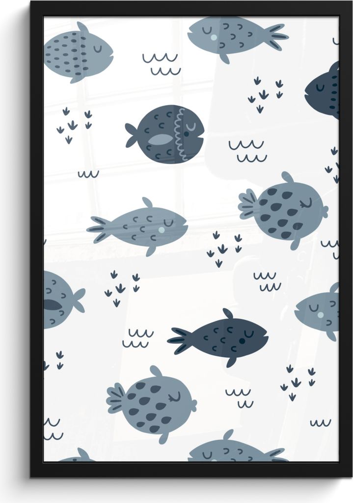 MuchoWow MuchoWow Gerahmtes Poster Fisch - Muster - Kinder - Jungen - Mädchen - Baby 40x60 cm - Poster mit zchwarzem Bilderrahmen - Papierdruc...