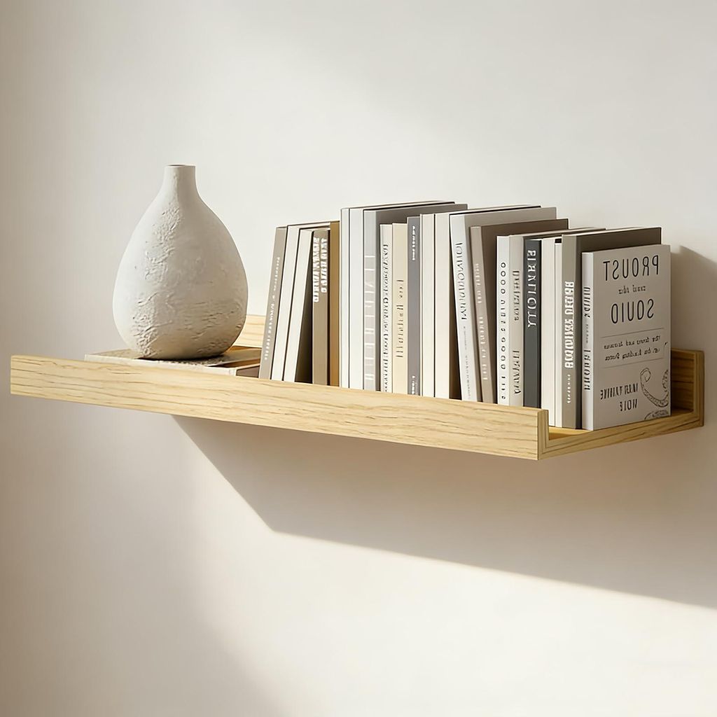 Schwebendes Holzregal 30 x 15 cm – Kiefernholz-Wandregal in schlankem Design, schmales Wandregal für Küche, Wohnzimmer und Büro, Holzfarbe, Ho...