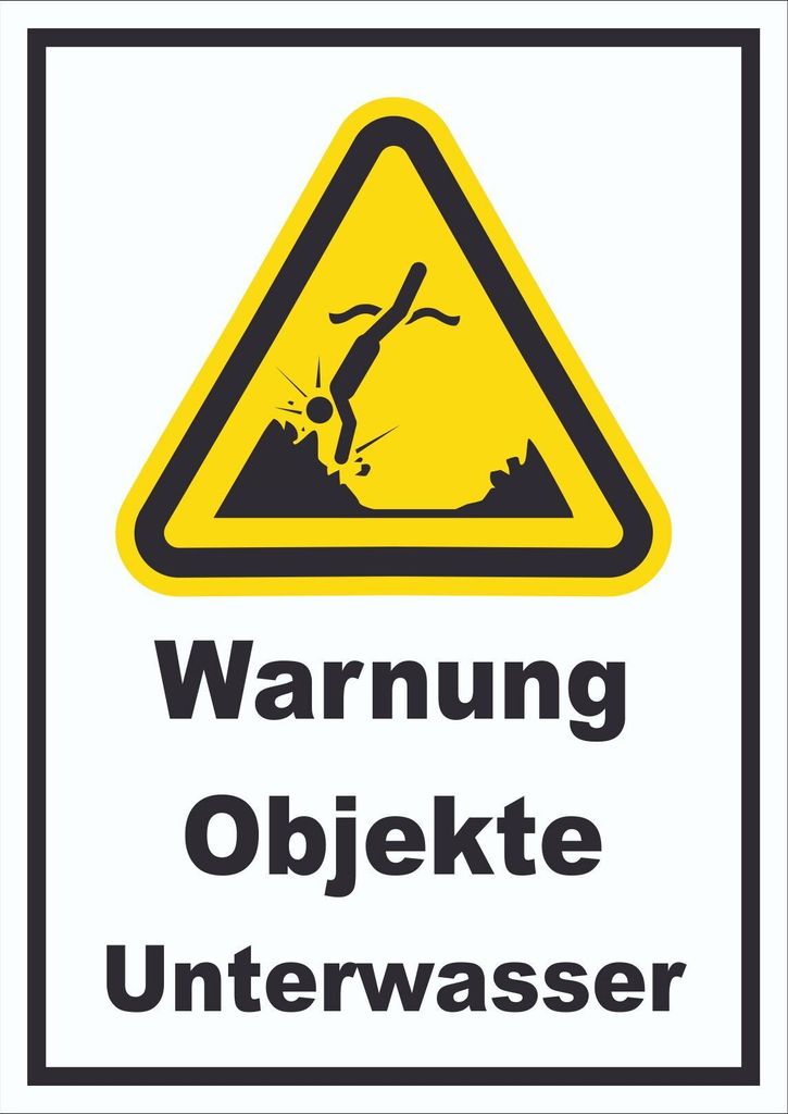 Schild Warnung Objekte Unterwasser A3 Rückseite selbstklebend