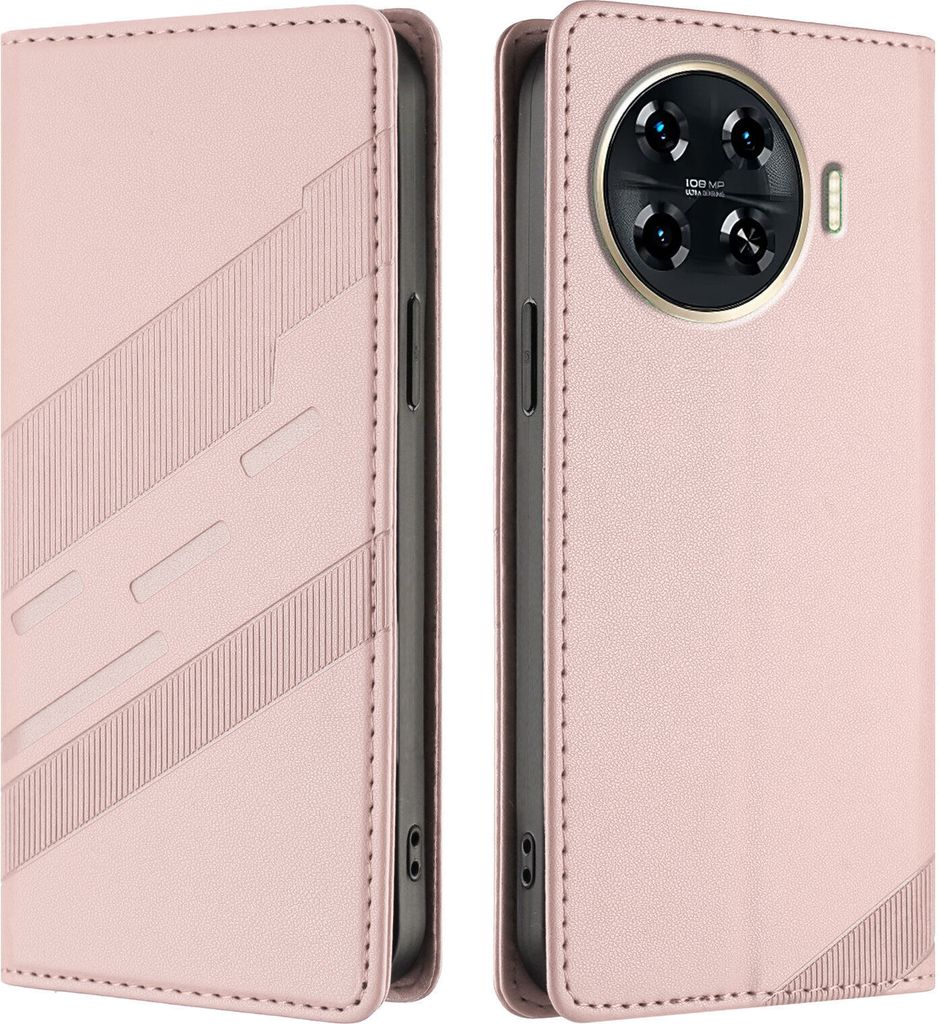 Hülle für Tecno Spark 20 Pro+, Kunstleder Brieftaschen Handyhülle mit Kartenfach und Standfunktion Pink