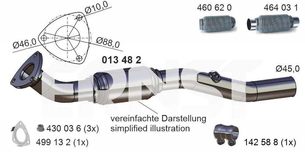 Tuyau avant d'échappement ERNST 013482 en acier renforcé Opel Adam