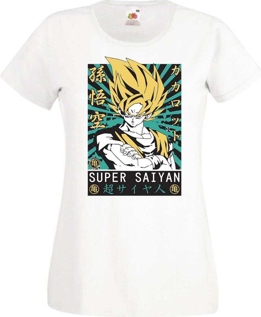 Damen T-Shirt Anime Manga Dragon Anime Manga Ball Z 15 Ssg, Lady XL / Weiß