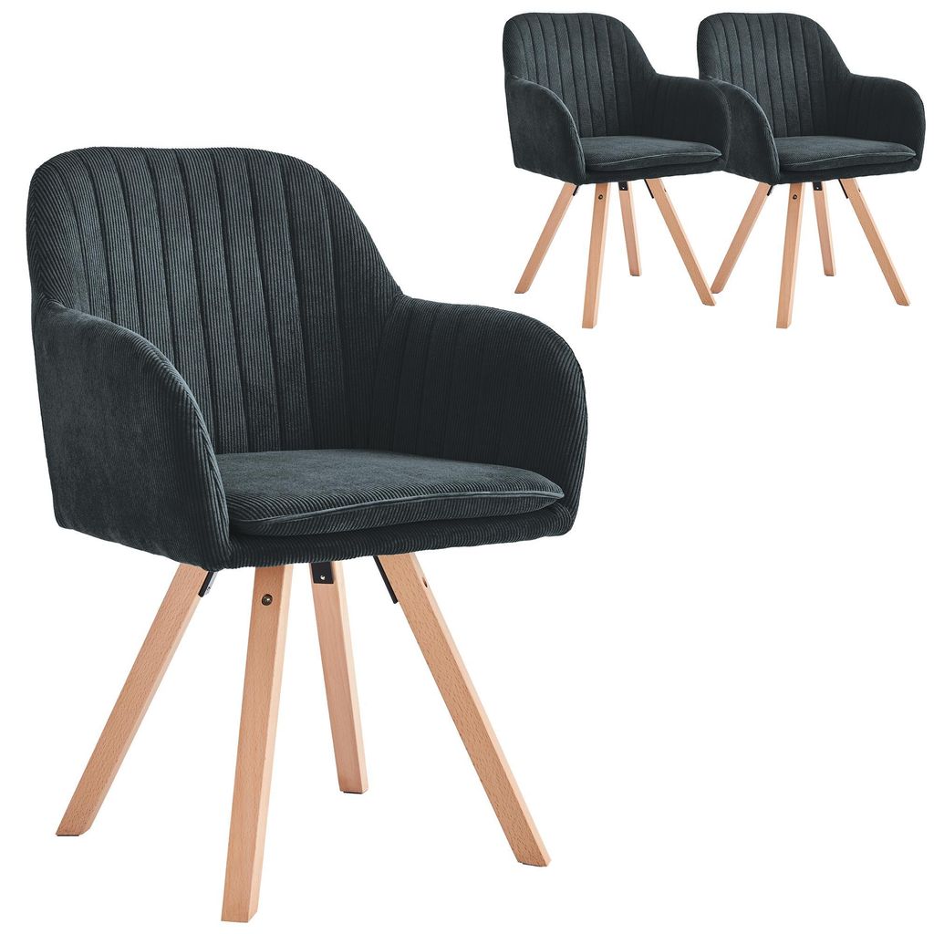 Esszimmerstühle WILLIAM im 2er-Set, mit Samtbezug und Metallbeinen, Designerstuhl, Farbe Grau