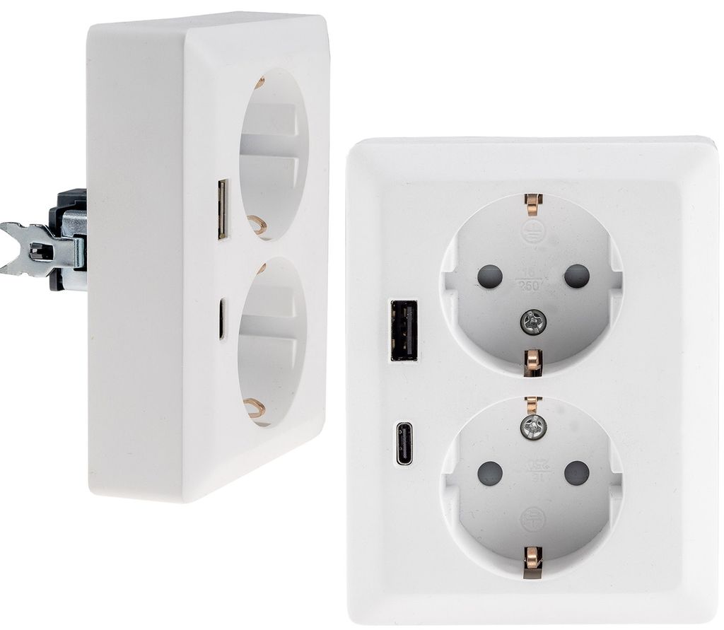 MILOS Schutzkontaktsteckdose 2-fach 250V/16A USB A+C/PD Produktbild 