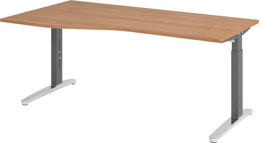 bümö Schreibtisch Serie-XB - Nachbildung: Nussbaum, Größe: 180 x 100 cm, Gestell: Graphit/Alu poliert