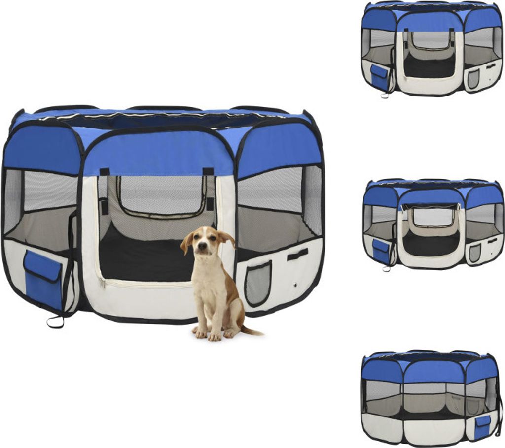 vidaXL Faltbarer Welpenlaufstall mit Tragetasche Blau 110x110x58 cm - Hundezwinger & -ausläufe