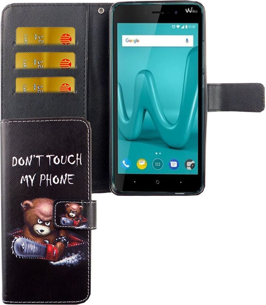 Handyhülle Tasche für Handy Wiko Lenny 4 Plus Schriftzug Bär mit Kettensäge