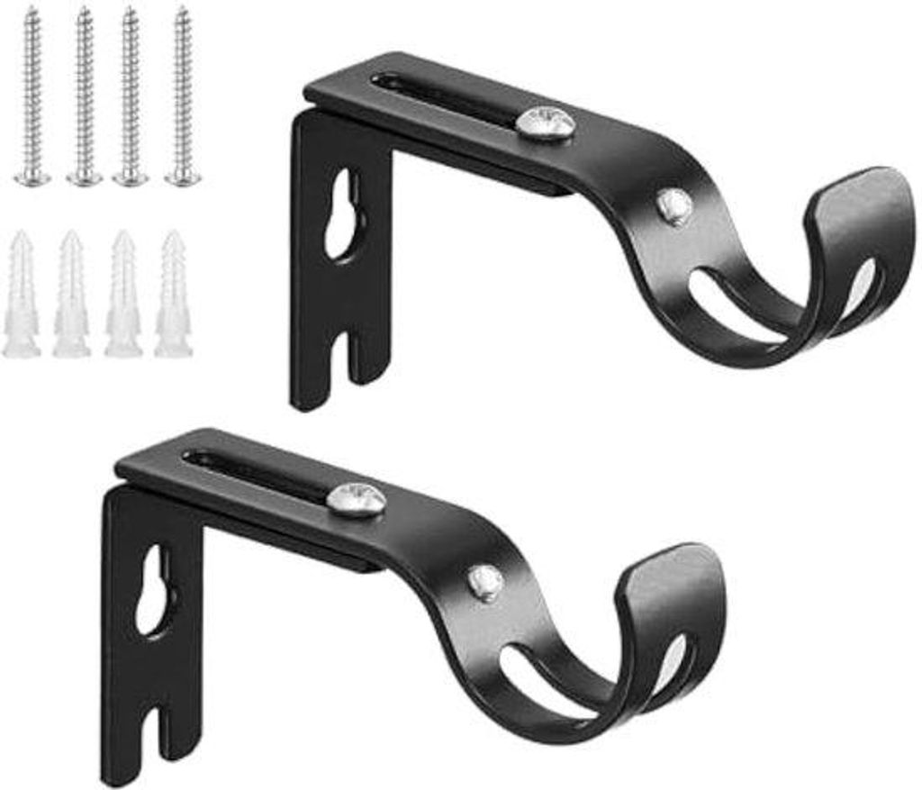 Gordijnroedebeugel, 2 Stück, verstellbarer Wandhalter, schwarz, Metall, für Wohnzimmer, Schlafzimmer, Kleiderschrank, Badezimmer