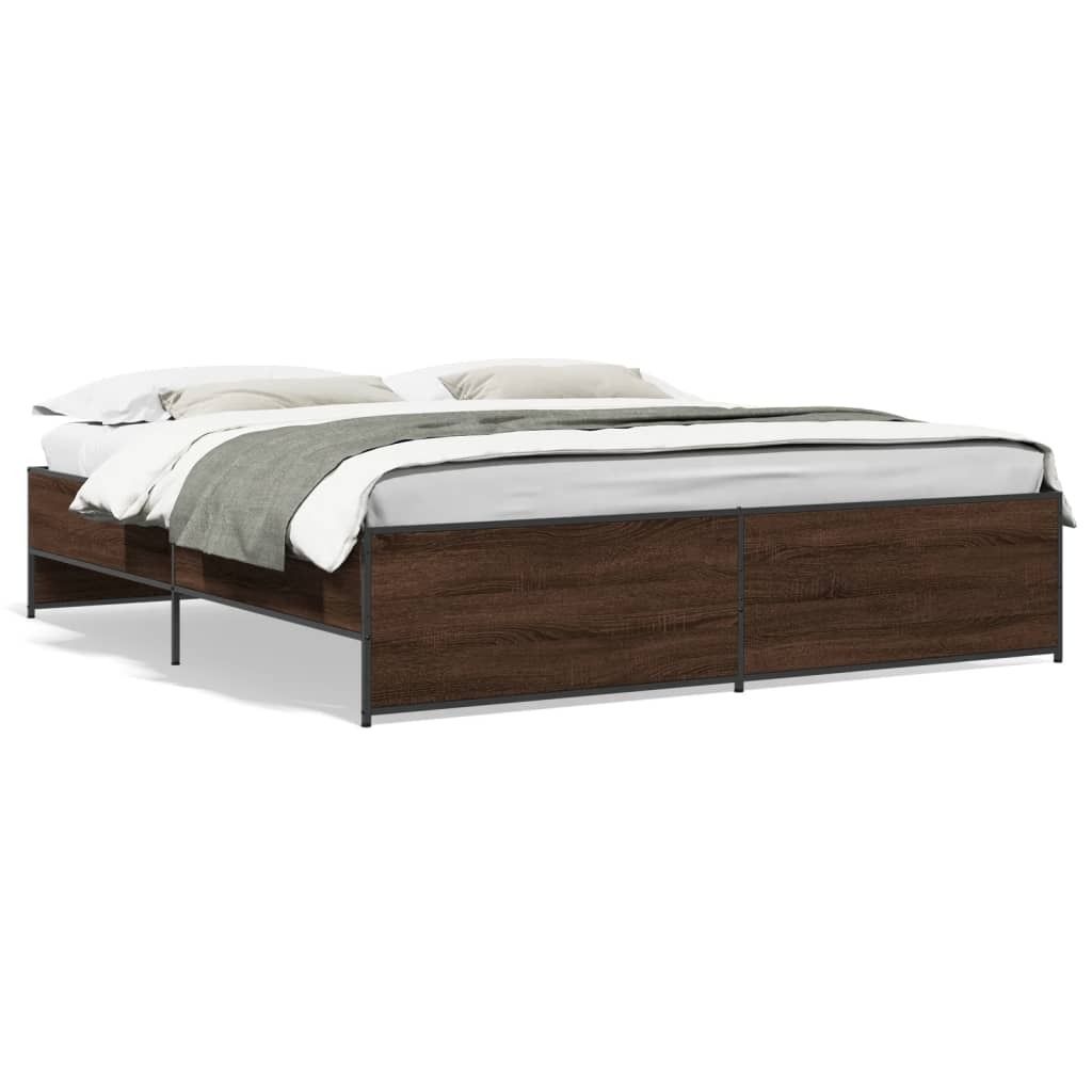 vidaXL Bettgestell Braun Eichen-Optik 200x200 cm Holzwerkstoff Metall