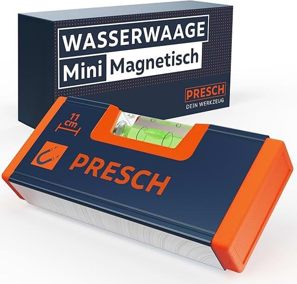 Presch Mini Wasserwaage 11cm - Verstärkter Magnet für maximale Haftkraft - Kompaktes Design - Innovativer Aufprallschutz & bruchfeste Acrylglasli...