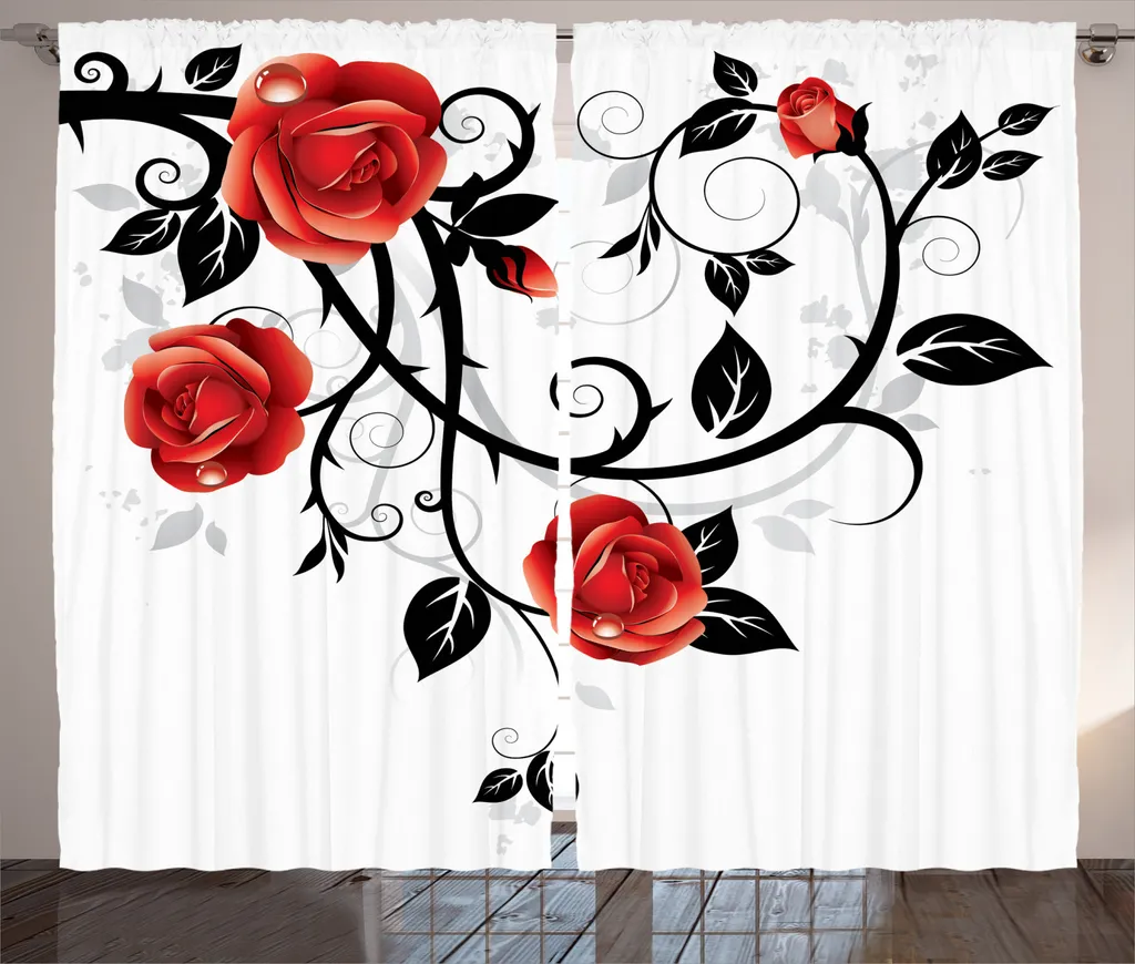 Tenda Arredo ABAKUHAUS 280x245cm Rose Gotico-Rustiche Rosso Nero