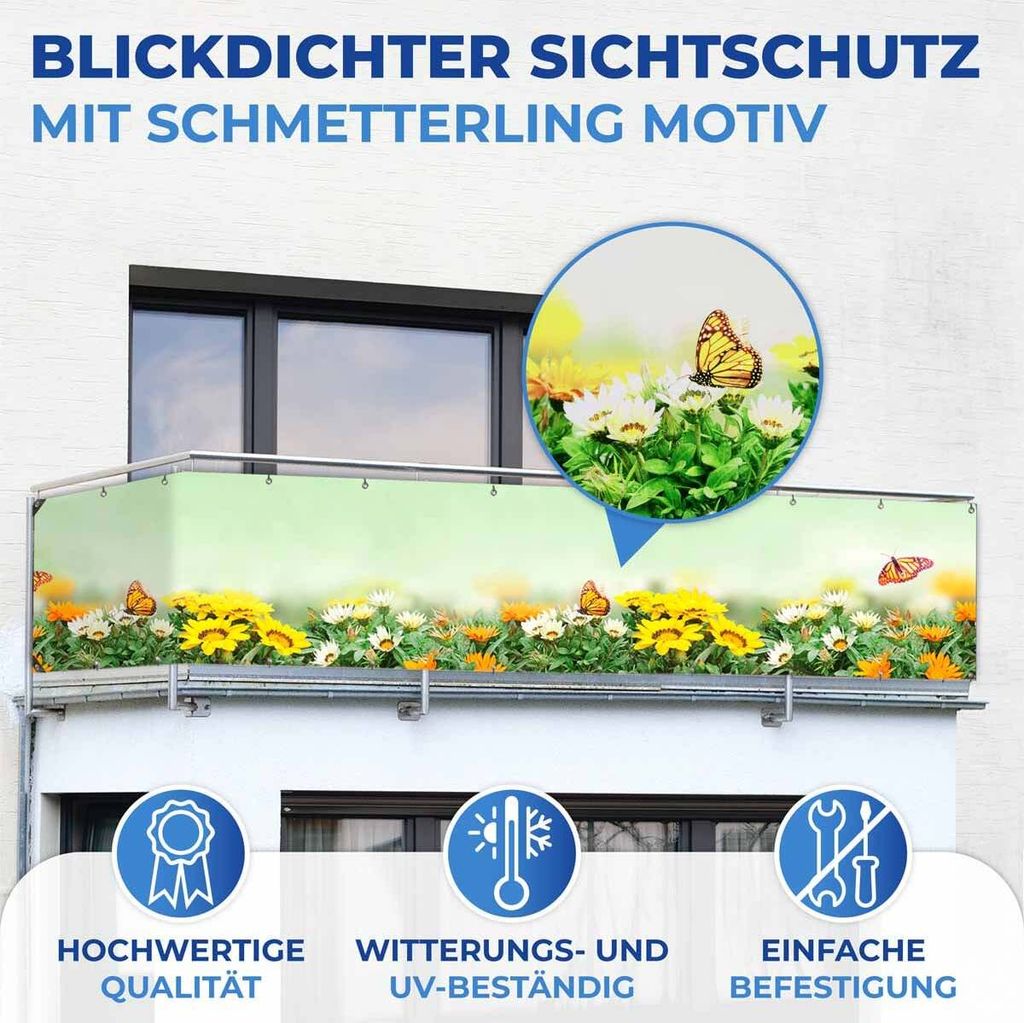 Balkonsichtschutz, Schmetterlinge, 5 m x 35 cm Produktbild 6