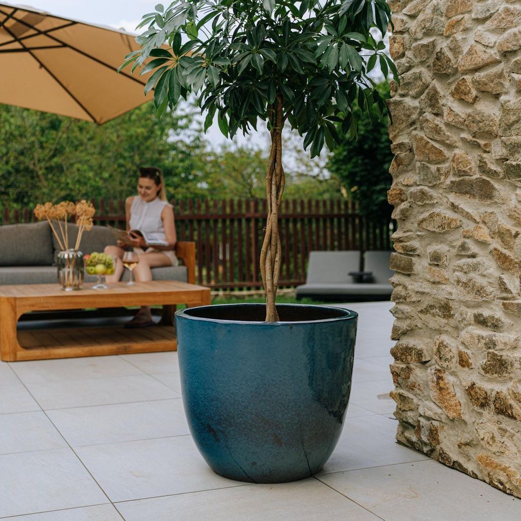 Provencelia Keramik Pflanzkübel Lancelot Blaugrün, Ø21 x H19 cm, frostbeständig, handgefertigt, glasiert, Outdoor, Terrasse, winterfest