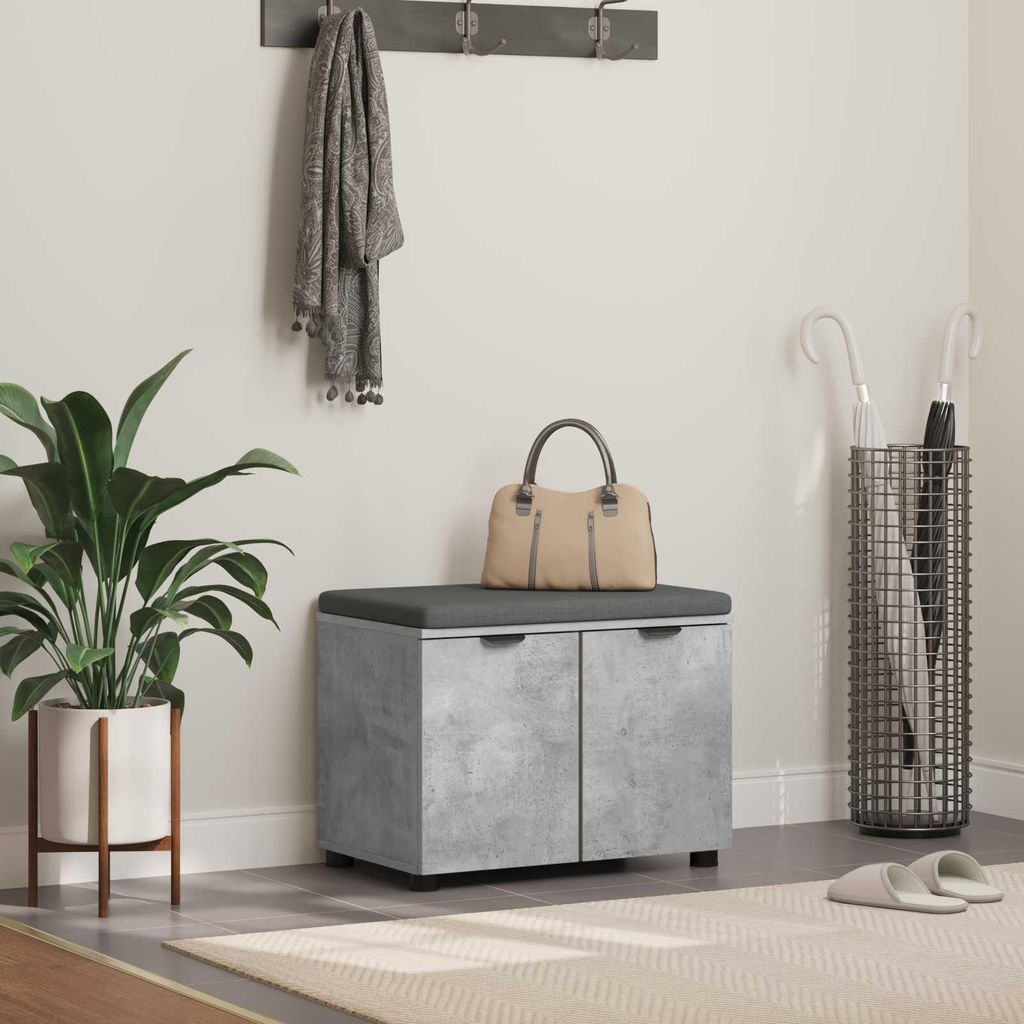"Schlussverkauf" Sitzbank Langlebig - Flurbank 1 PC - Für den Flur - mit Kissen mit Speicher Beton Grau 60x38x46 cm C15503