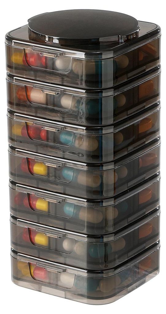 7-teiliges Pillendosen-Set, klein, kompakt, modulares Design, abnehmbare, gut sichtbare Farbbehälter für Medikamente und Nahrungsergänzungsmittel