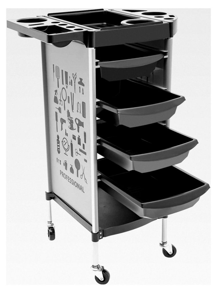 Friseurwagen Arbeitswagen Salonwagen Makeup Trolley Schwarz mit Schubladen, Bodenstehend, Modern, Rechteckig (Weiß)