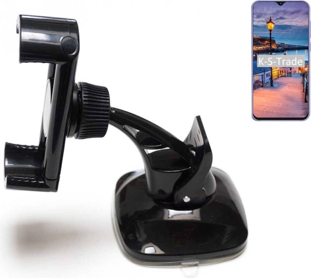 K-S-Trade kompakte Handy-Halterung Windschutzscheibe kompatibel mit Cubot X20 Armaturenbrett schwarz Autohalterung KFZ Halter Scheiben-Halterung
