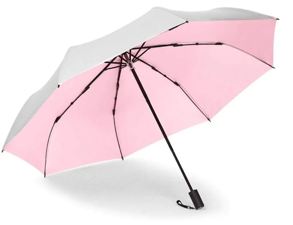 Ombrelle de ville pliable rose pour femme protection UV automatique 3 pans