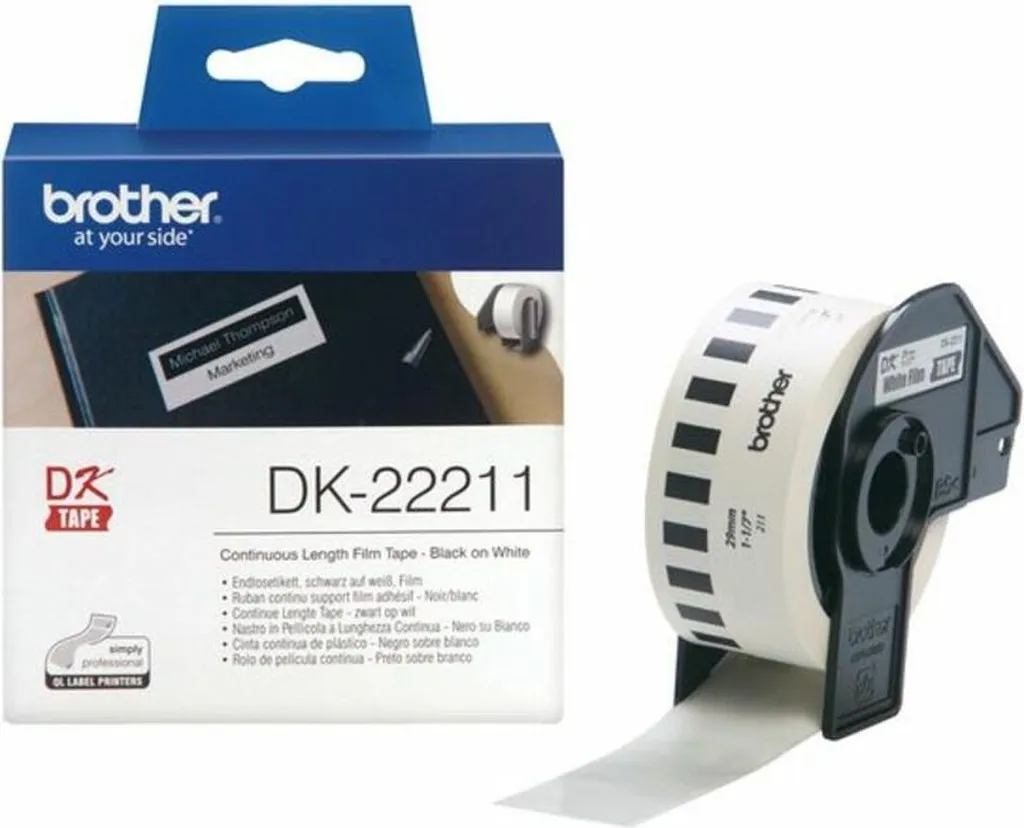 Brother DK22211 Striscia di pellicola continua da 29 mm nero/bianco