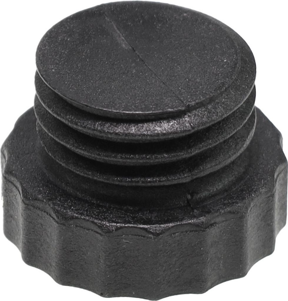 A black plastic cap with screw threads.