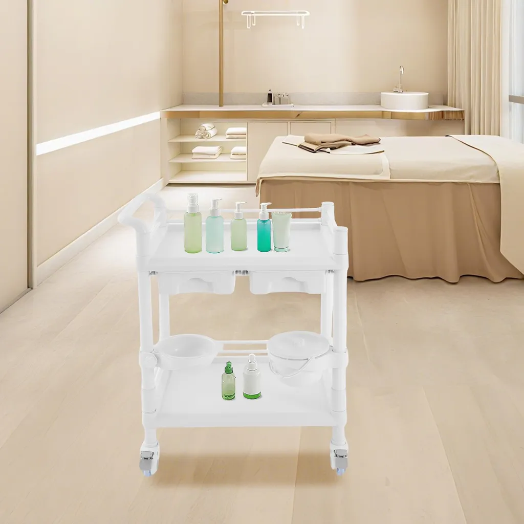 Desserte de rangement sur roulettes blanche à tiroirs pour bureau