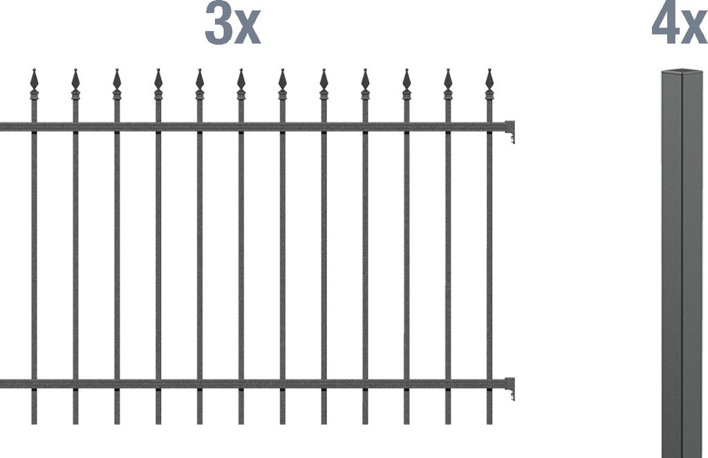 Alberts Zierzaun - Komplettset Chaussee, Höhe 100 cm, Länge 6 m, anthrazit, zum Einbetonieren