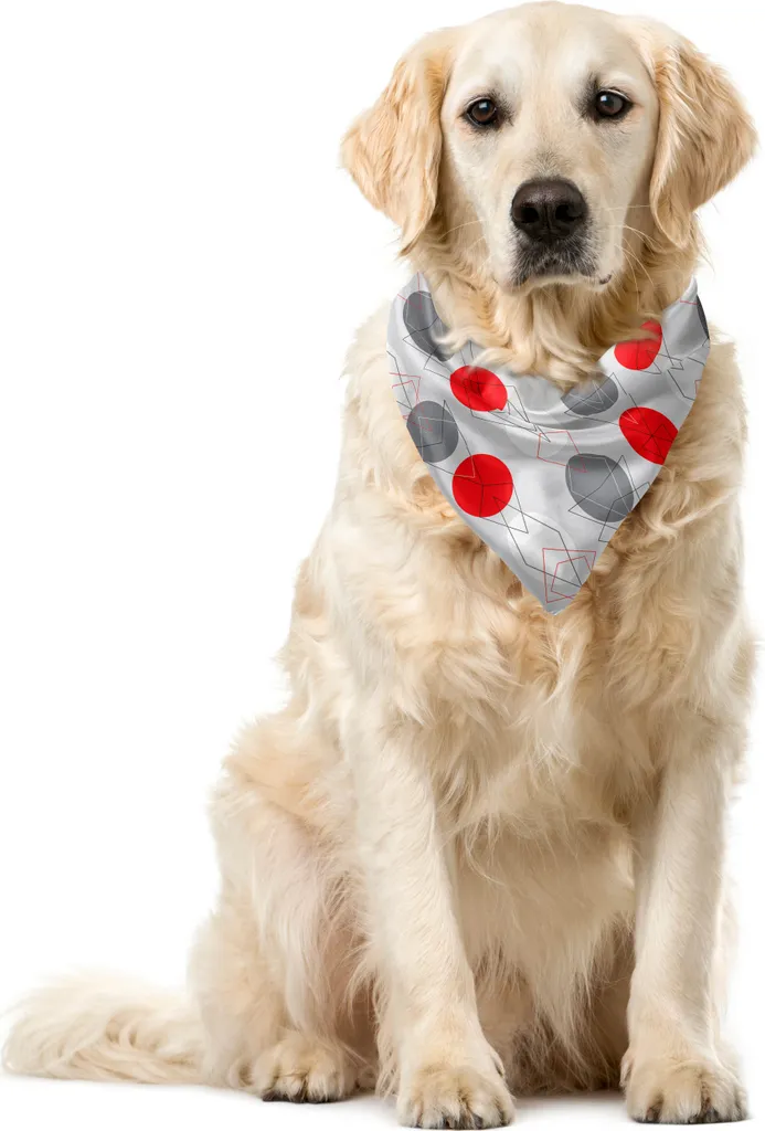 ABAKUHAUS Bandana per animali domestici Mid-Century, motivo geometrico a pois, 55x55 cm, grigio, rosso, bianco