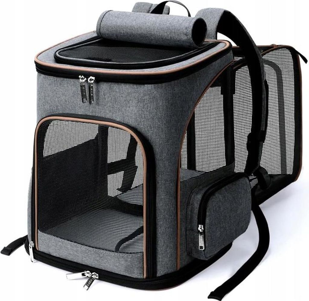 Sac à dos, sac de transport, cage pour chien/chat 3en1 gris Image du produit 