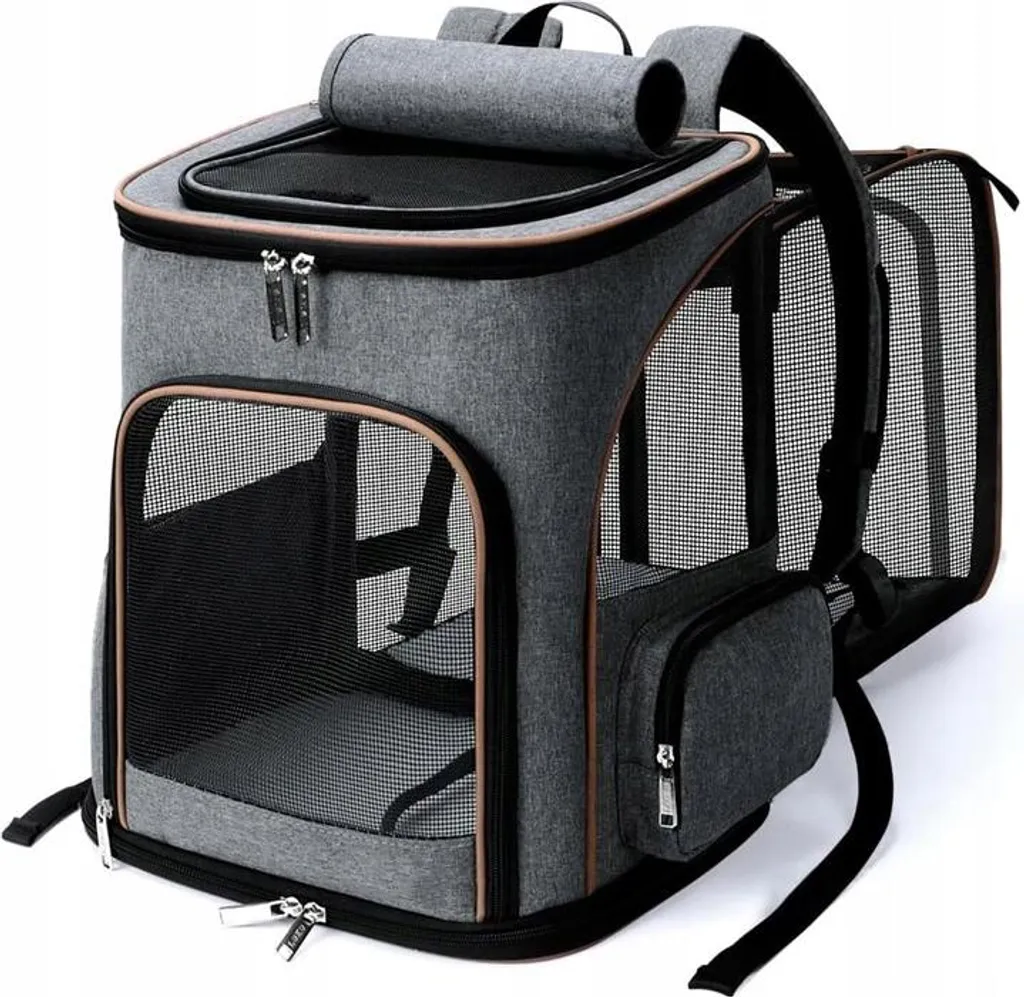 Sac à dos transport 3en1 gris pour chien et chat - Cage de voyage pliable