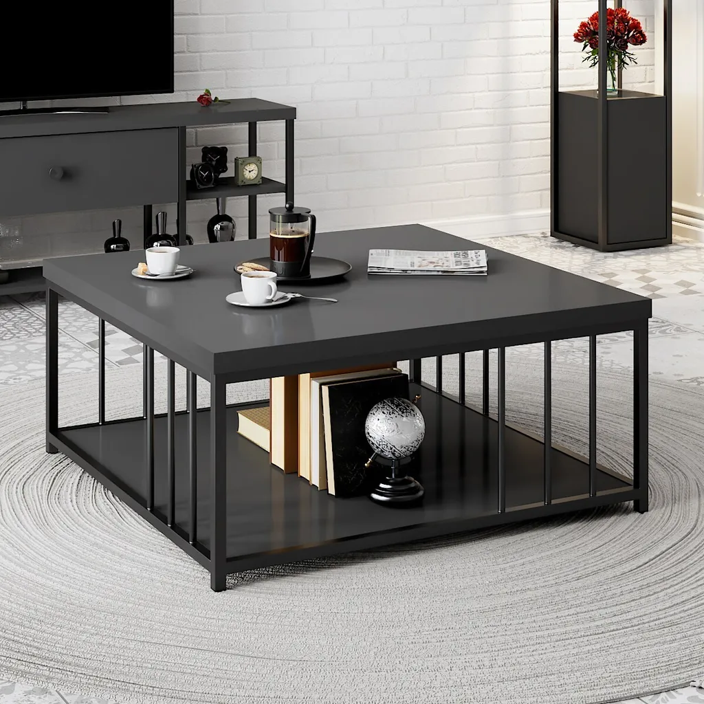 Skye Decor Zenn Table basse Anthracite et Noir 90x90cm Design Carré - 5