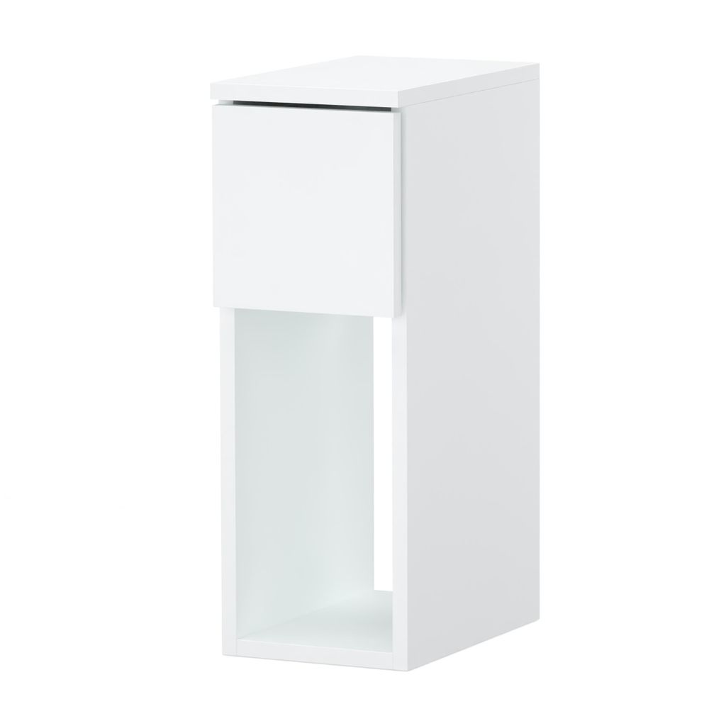 STIV Möbel | Schmaler Nachttisch Weiß Matt 30x20x55 cm | 1 Schublade + offenes Fach | Platzsparend | Kompakt & modern