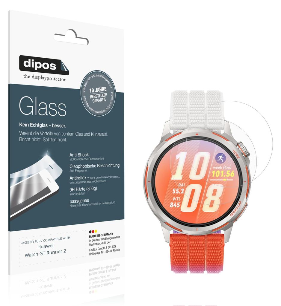 2x Schutzfolie für Huawei Watch GT Runner 2 matt - Anti-Shock 9H Folie dipos Glass Kunststoffglas