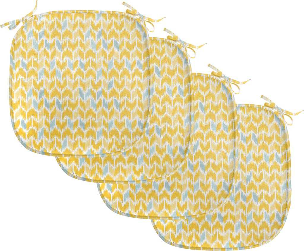 ABAKUHAUS Yellow Chevron Polster für Esszimmerstühle, Ikat Stil Tile, Dekoratives wasserfestes Kissen mit Riemen für Küchensitze, 40 cm x 40 cm...