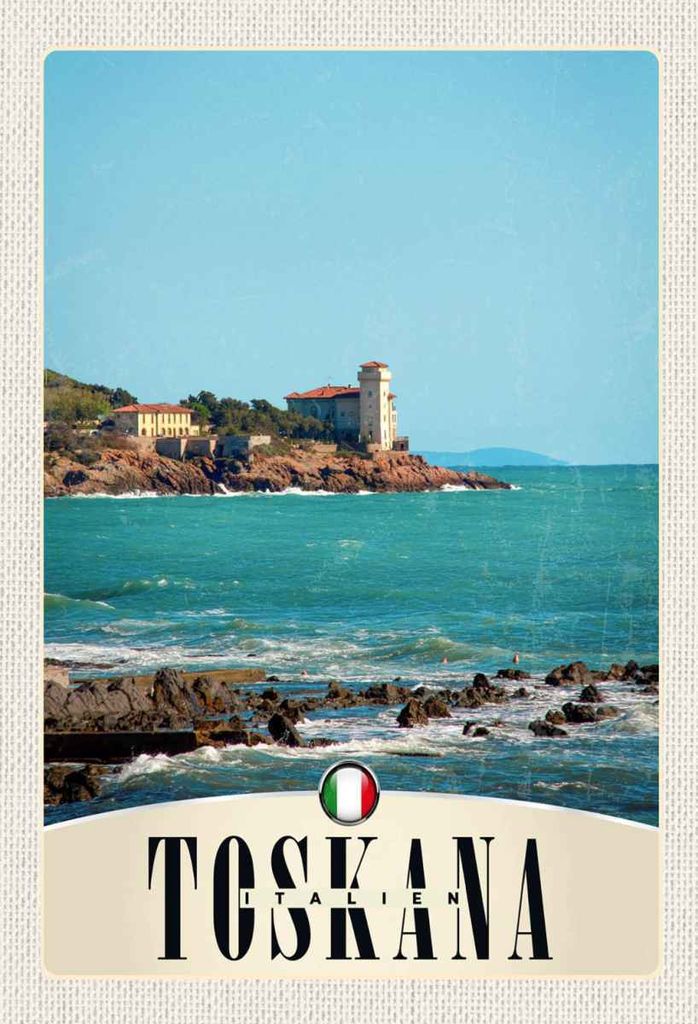vianmo Holzschild 30x20 cm Toskana Italien Häuser Meer Bildmotiv Reisemotiv Abenteuer Reisen