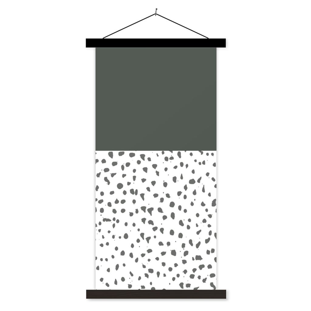 MuchoWow Textilposter Polka dots - Grau - Weiß 90x180 cm mit schwarzem Rahmen - Dekoration Wohnzimmer