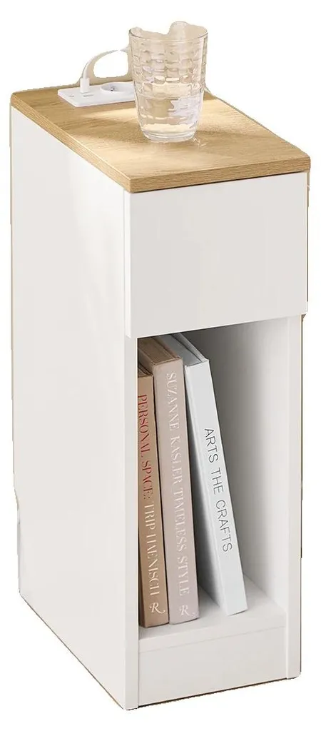Table de chevet design scandinave blanc mat avec compartiment ouvert