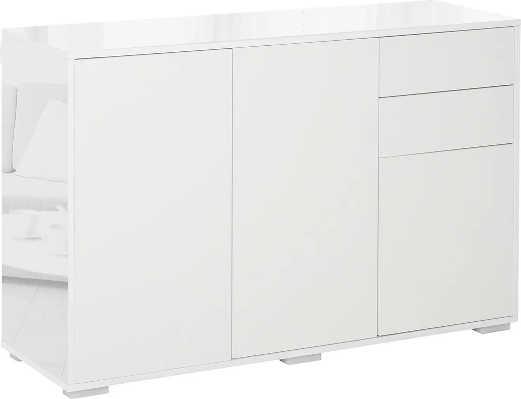 Buffet de salon blanc 3 portes et 2 tiroirs avec tablette réglable bois
