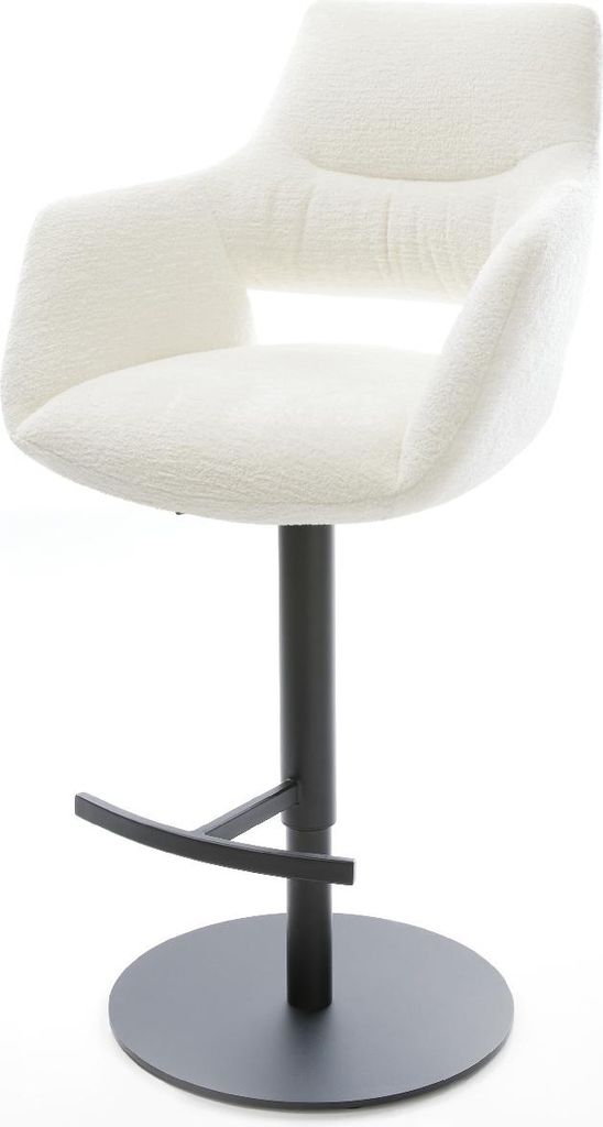 DELIFE Barstuhl Yago-Flex Bouclé Soft Beige Drehfuß höhenverstellbar Metall Schwarz Taschenfederkern