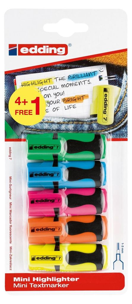 edding 7 Mini Textmarker 4+1 sortiert (5er Blister) Produktbild 