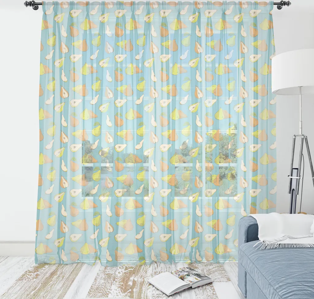 ABAKUHAUS Arazzo con pere, Disegni colorati e abbozzati di frutta intera e fette Pasto vegano, Arazzo in raso setoso per soggiorno e camera da letto, 220 cm x 274 cm, color albicocca verde acqua