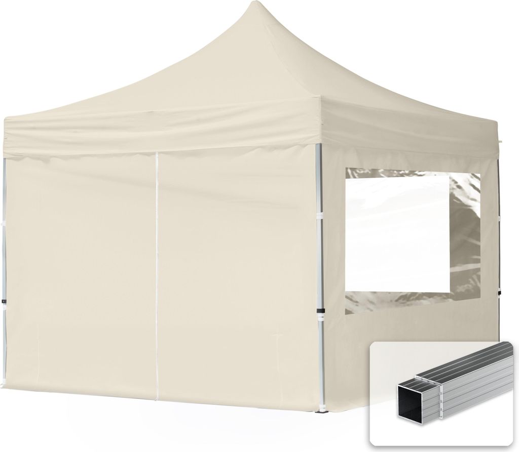 TOOLPORT 3x3m Aluminium Faltpavillon, inkl. 4 Seitenteile, creme