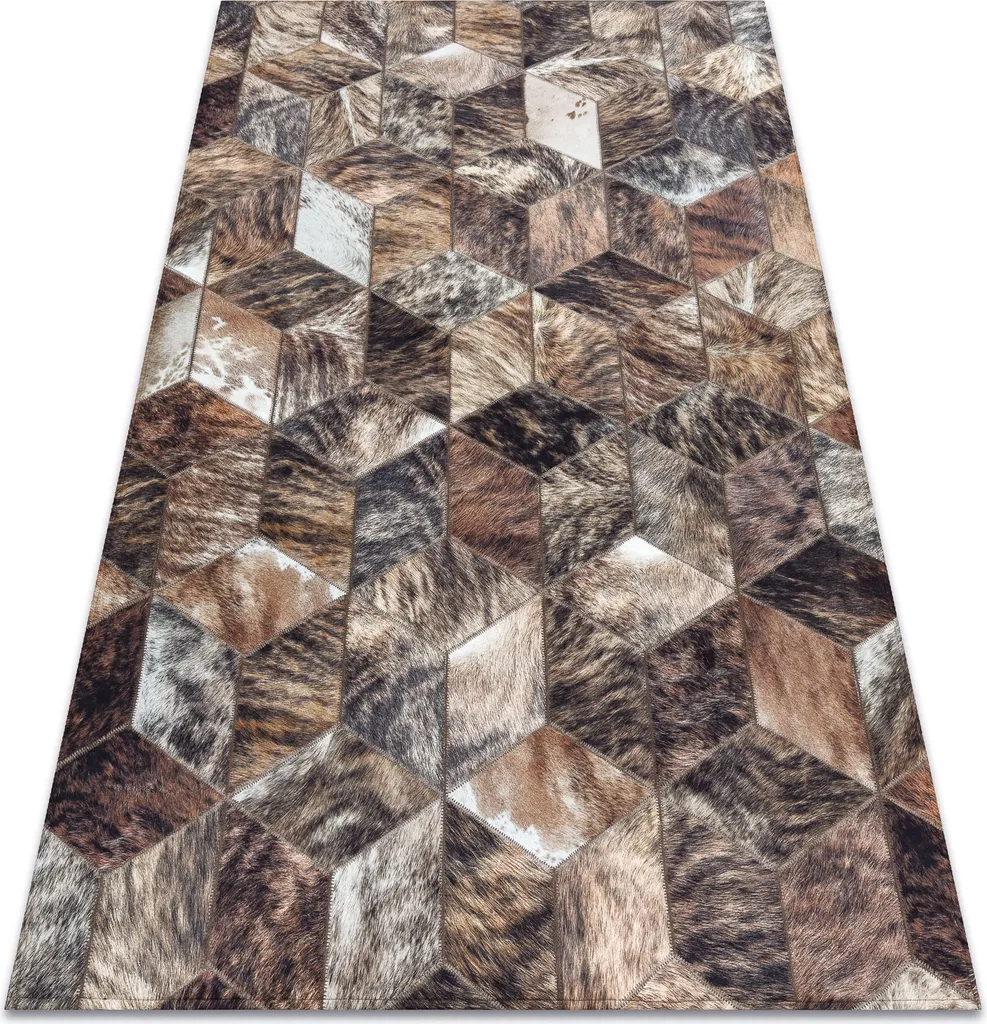 Grand tapis de salon marron en peau de vache 160x230 cm Patchwork