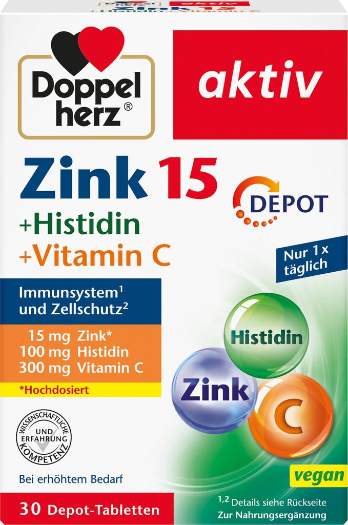 Doppelherz Zink 15 mg+Histidine+Vit.C Depot actif 30 pcs Image du produit 