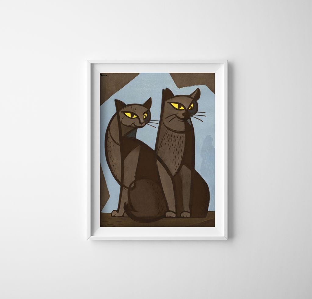 Poster - Canvas - Leinwand - 21 cm x 29,7 cm - Fotoposter - Leinwandkunst - Katzen Tomoo inagaki